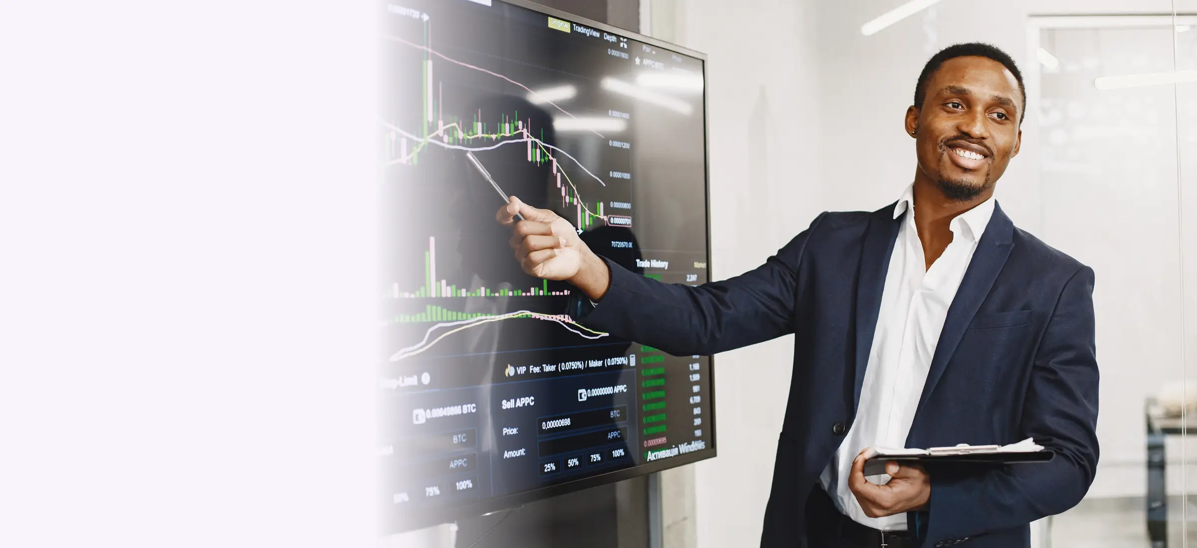 A consultant presenting market data to a client