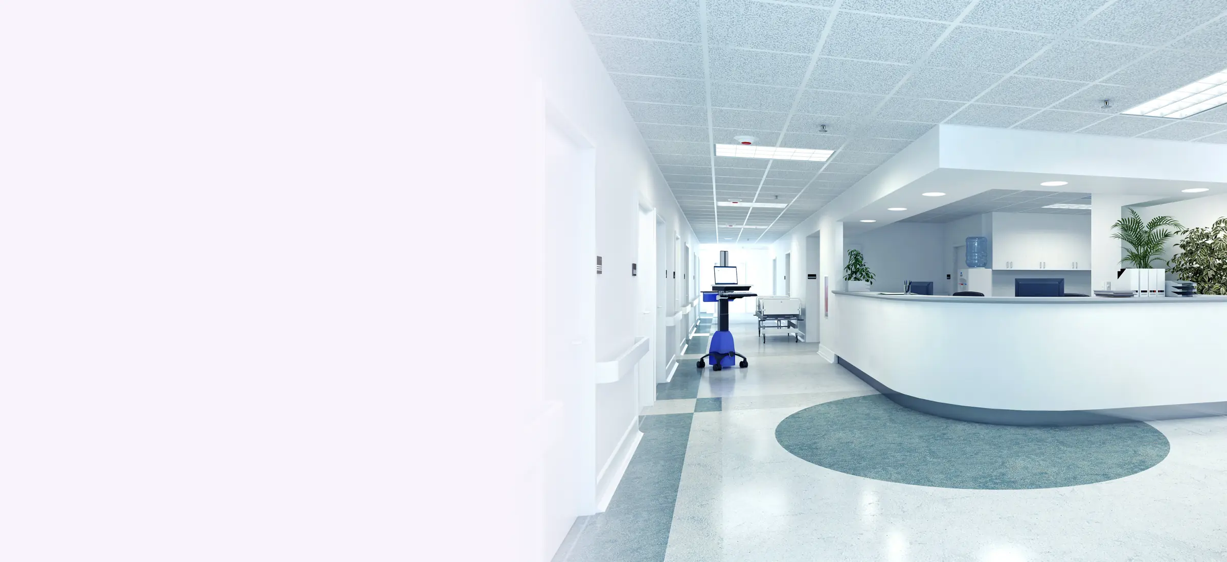 The reception and corridor of a modern hospital
