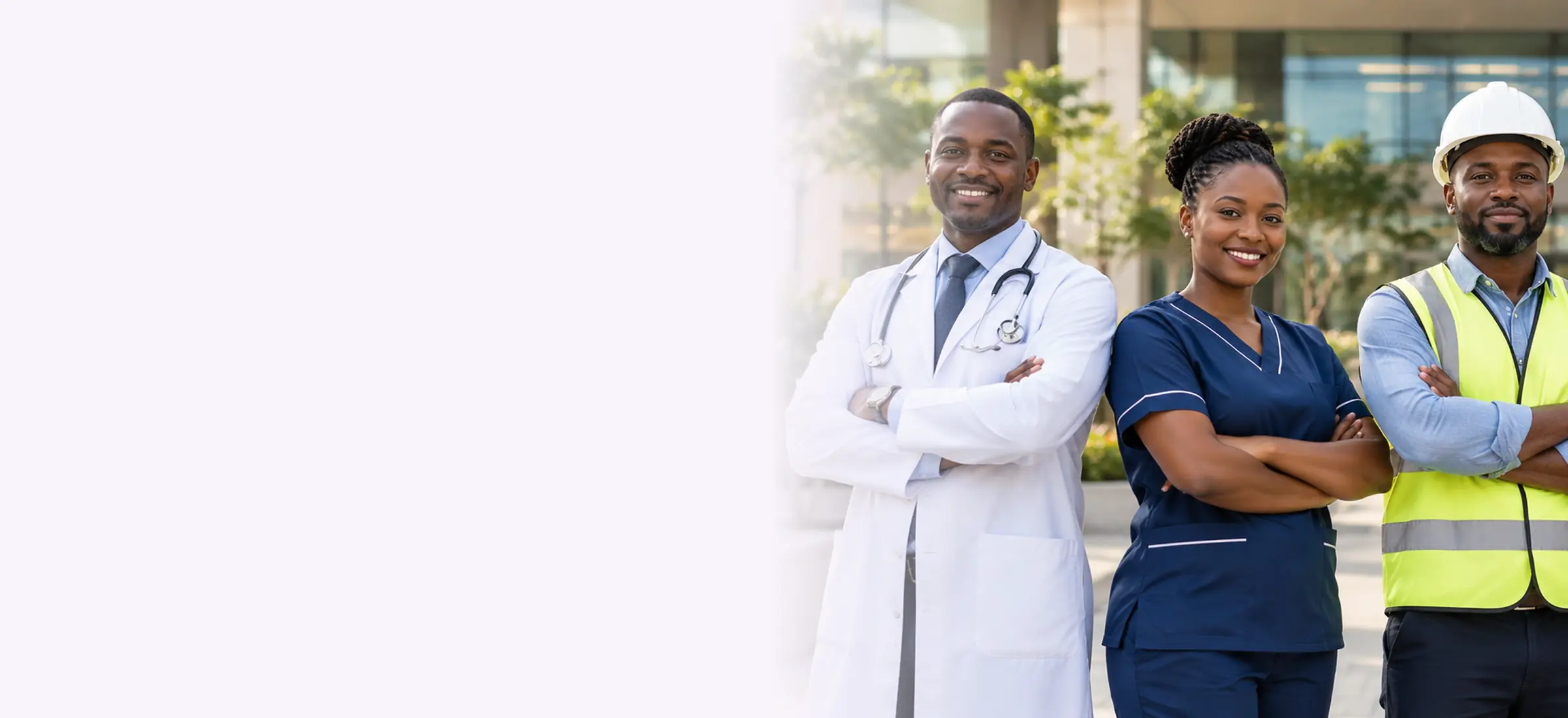 A doctor, a nurse and an engineer in Nairobi, three of the professions that need professional indemnity insurance