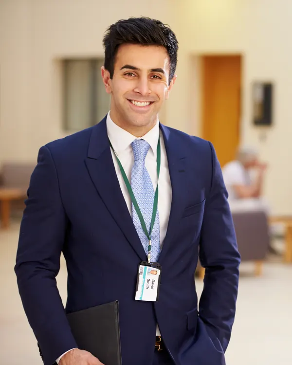 A hospital manager in a clinic reception